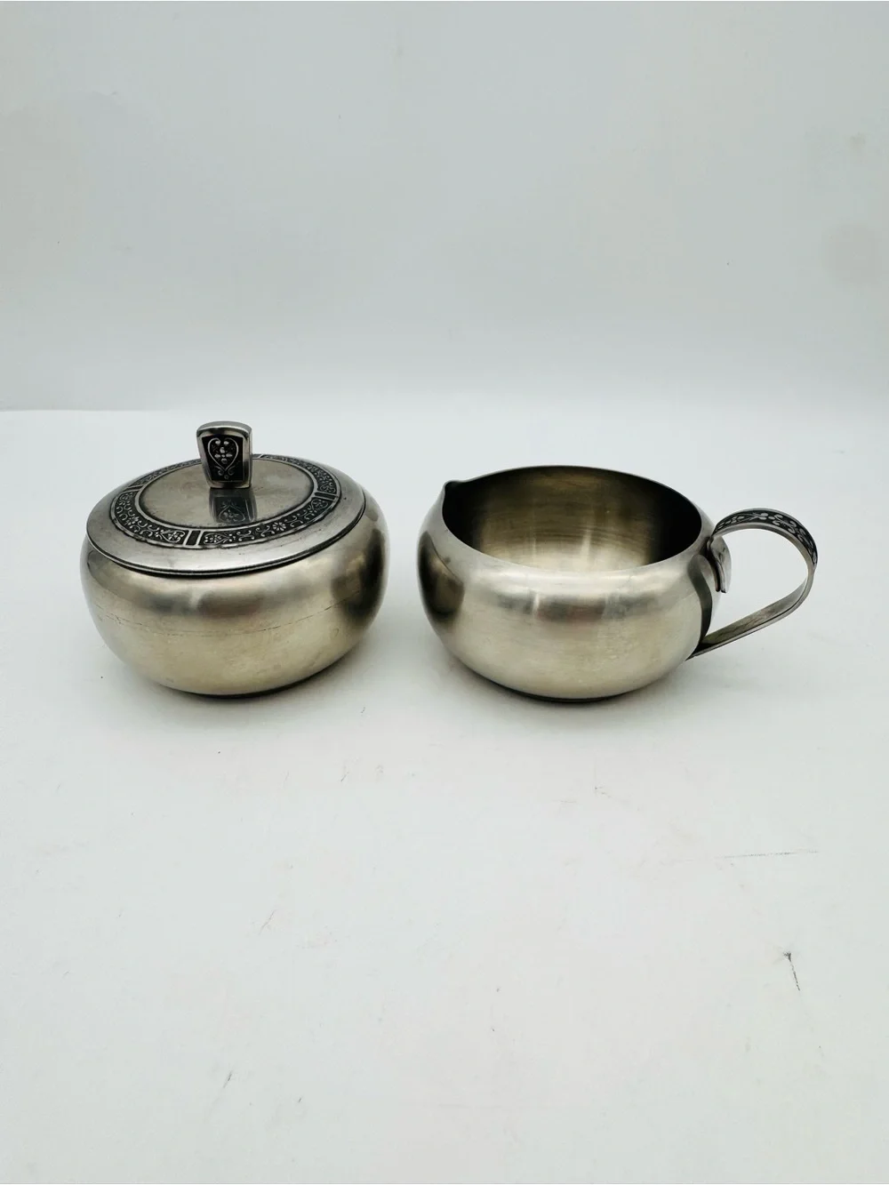 Vintage Cordova Stainless Steel Sugar Bowl and Creamer Set 1969 Solid 18-8